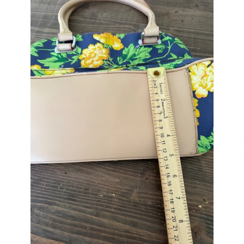 Tignanello Bed‎ of Roses Floral Satchel Handbag Purse Navy Yellow Flower Print